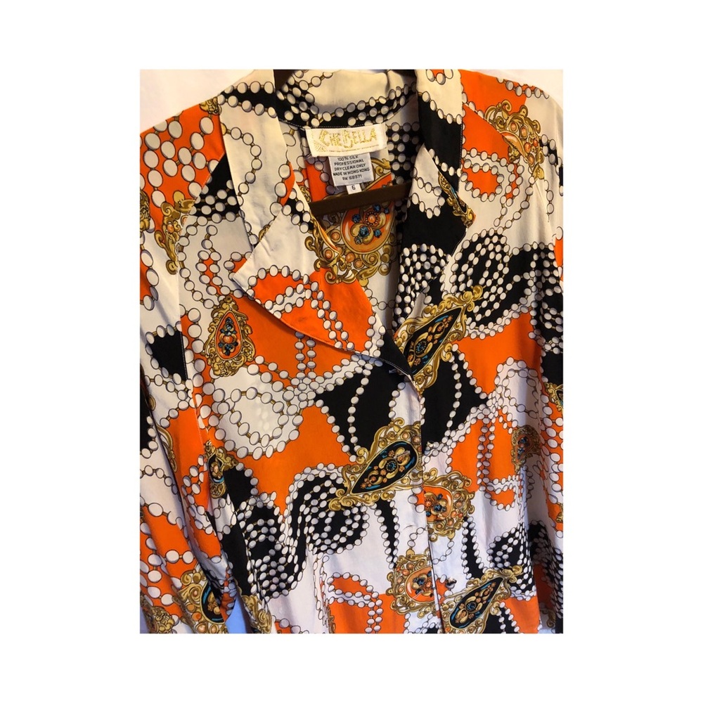Made in Hong Kong Vintage 💯Silk Pearl Print Work Wear Evening Dinner Casual